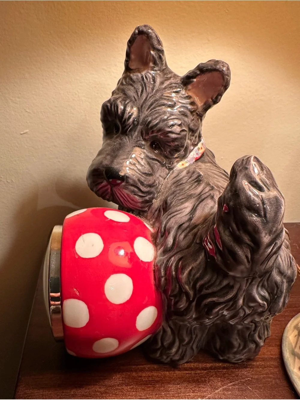 Mary Engelbreit Scottie Scotty Dog Shelf Clock with Red Polka-Dot Ball